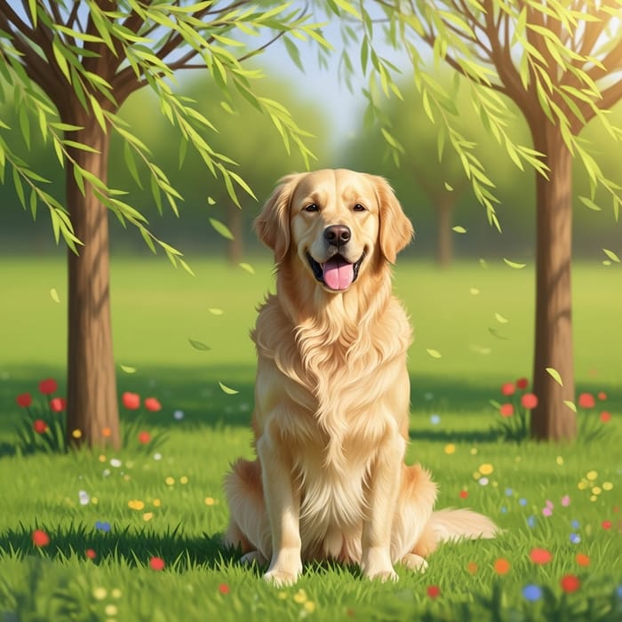 Majestic Golden Retriever in a Serene Green Park Setting Majestic Golden Retriever in a Serene Green Park Setting