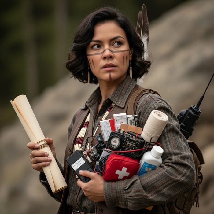 Native Woman Carrying Intelligence Data & Supplies