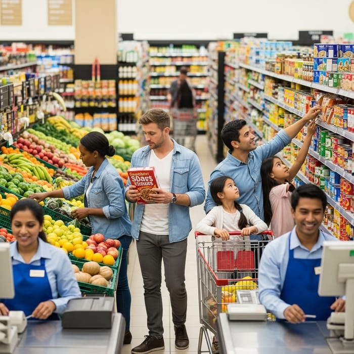 Supermarket: Fresh Produce & Aisle Selection