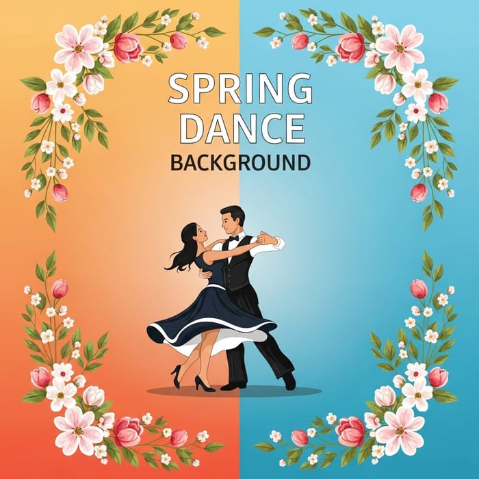 Spring Dance Flyer - Joyful Dancing Couple in Two-Tone Background