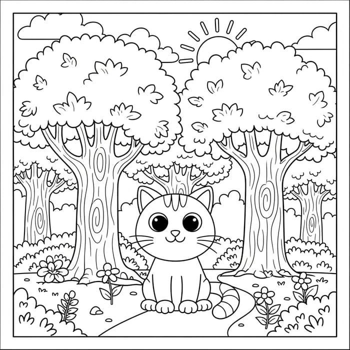 Black and White Cartoon Cat Coloring Page for Kids Black and White Cartoon Cat Coloring Page for Kids