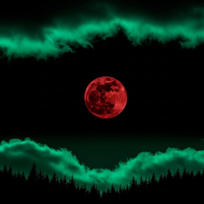 Enchanting Night Sky - Black Moon, Green Clouds & Forest Enchanting Night Sky - Black Moon, Green Clouds & Forest
