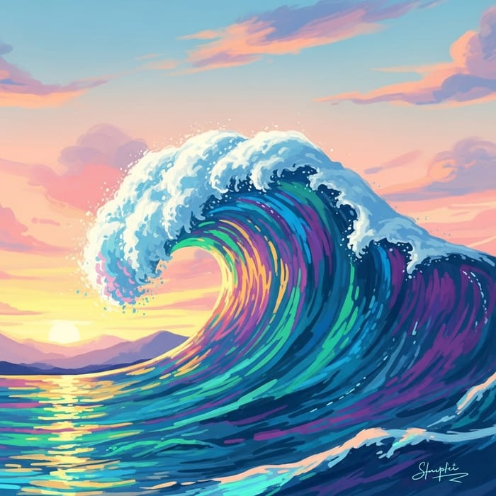 Playful Colorful Tsunami - A Surreal Dreamlike Scene Playful Colorful Tsunami - A Surreal Dreamlike Scene