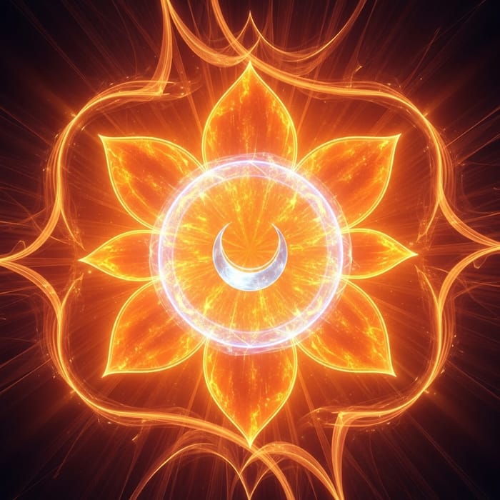 Sacro Chakra: Abstract Orange Lotus with Crescent Moon Sacro Chakra: Abstract Orange Lotus with Crescent Moon