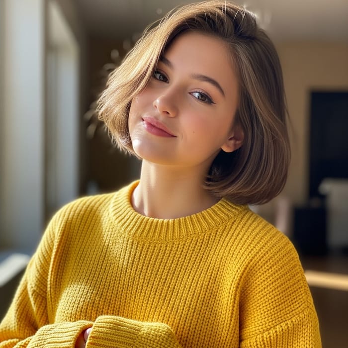 Short Hair Girl in Yellow Sweater Short Hair Girl in Yellow Sweater