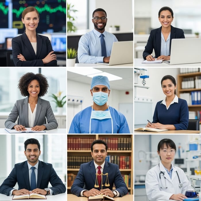 Diverse Professional Headshots in Vibrant Settings Diverse Professional Headshots in Vibrant Settings