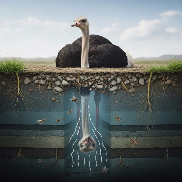 Ostrich with Head Buried in the Ground: Unique Perspective Ostrich with Head Buried in the Ground: Unique Perspective