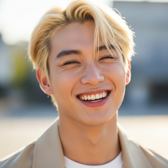 Charming Jimin with Blonde Hair, Enchanting Smile, and Cheek Freckles Charming Jimin with Blonde Hair, Enchanting Smile, and Cheek Freckles