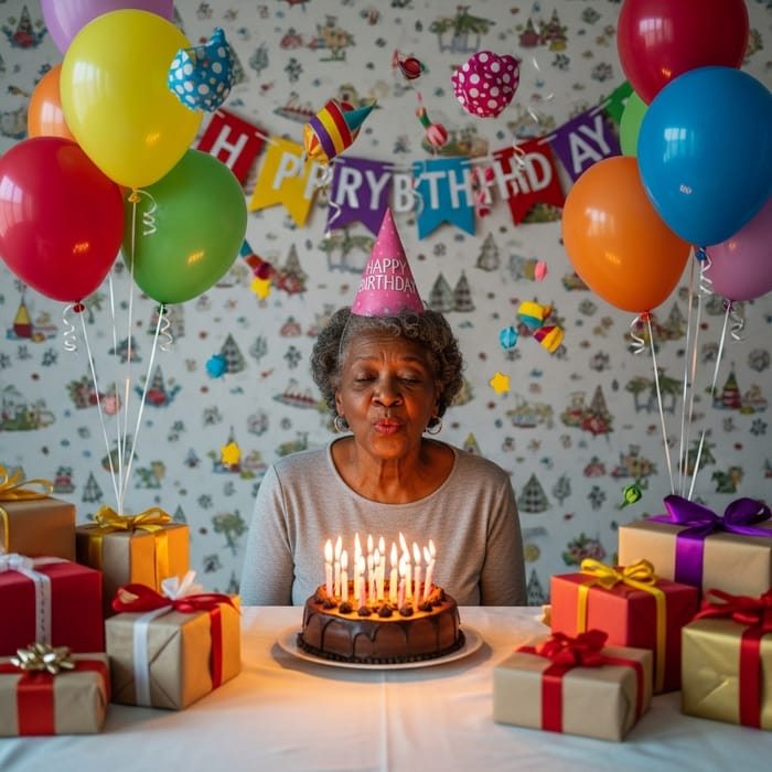 Happy Birthday Celebration for Woman with Colorful Decor Happy Birthday Celebration for Woman with Colorful Decor