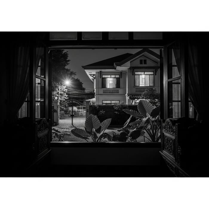 Monochrome Filipino Style Three-Story House Night Art Monochrome Filipino Style Three-Story House Night Art