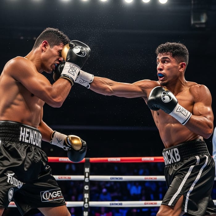Dynamic South Asian Boxer in Overhead Punch Dynamic South Asian Boxer in Overhead Punch