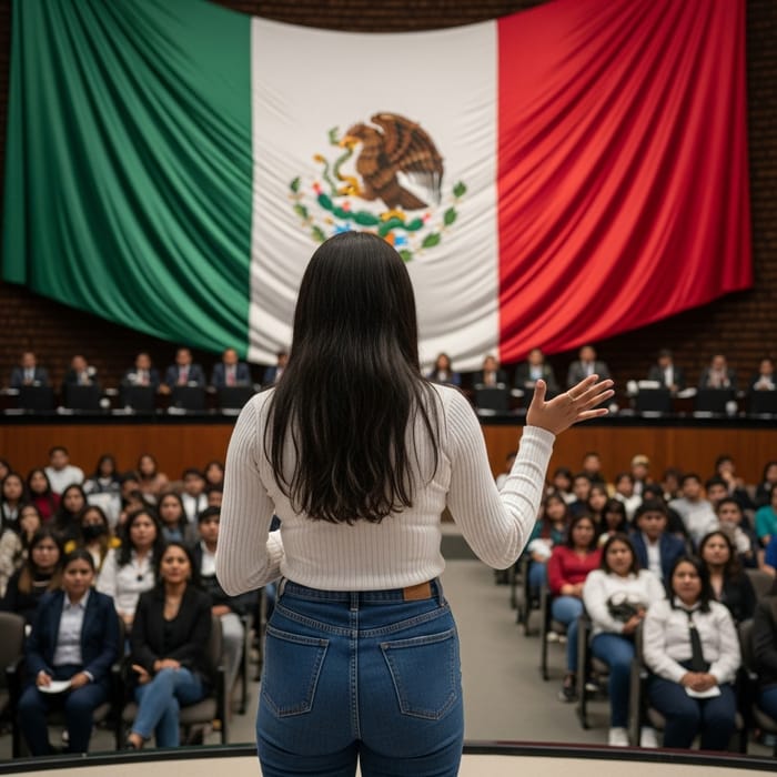 Empowering Mexican Teenage Woman Speech on Politics | Patriotic Setting