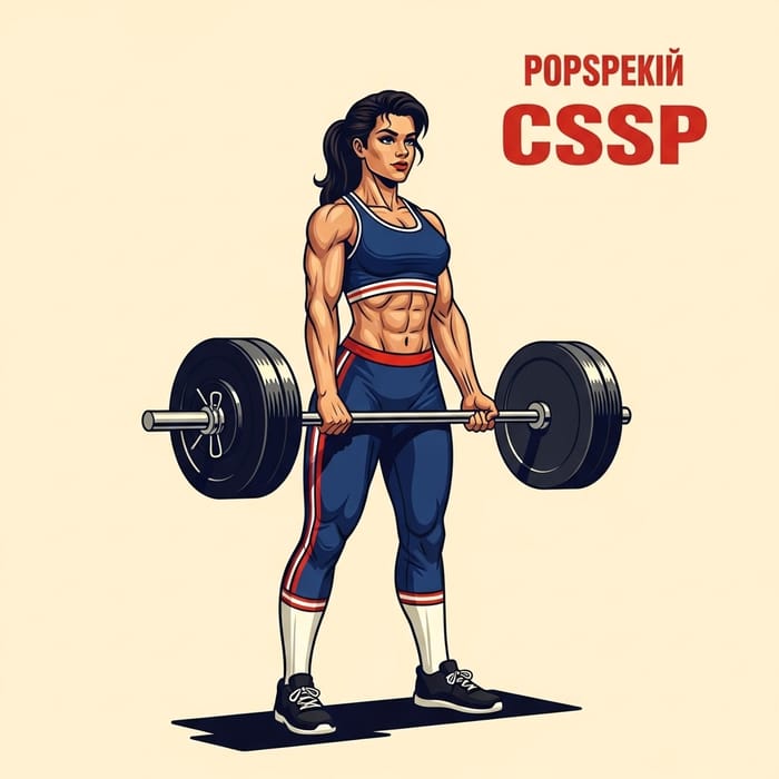 Atheletic Female Lifts Barbell in Vintage USSR Style Art