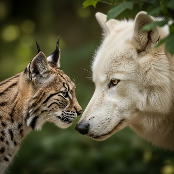 Passionate Encounter: Lynx and White Wolf in Love