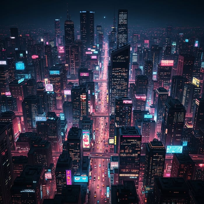 Vibrant Cyberpunk Cityscape: Futuristic Neon Lights & Energy