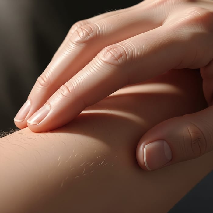 Detailed Hand Touching Skin Illustration