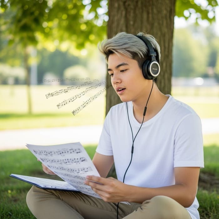 Boy Listening to Music with Headphones Boy Listening to Music with Headphones