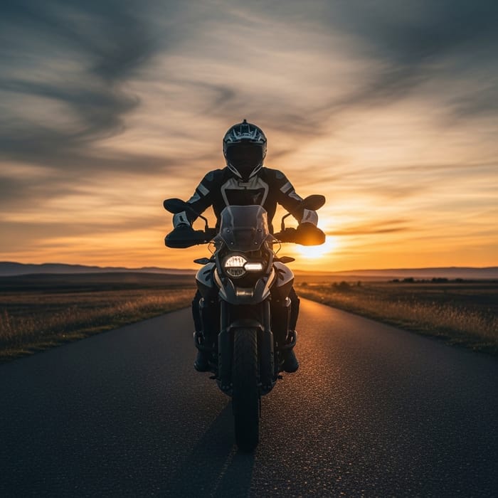 Motorcyclist Heading Towards the Horizon
