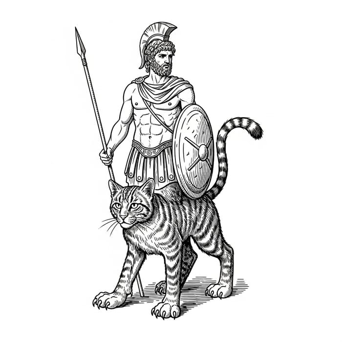 Greek Hero with Feline Features | Mythical Hybrid Figure Greek Hero with Feline Features | Mythical Hybrid Figure