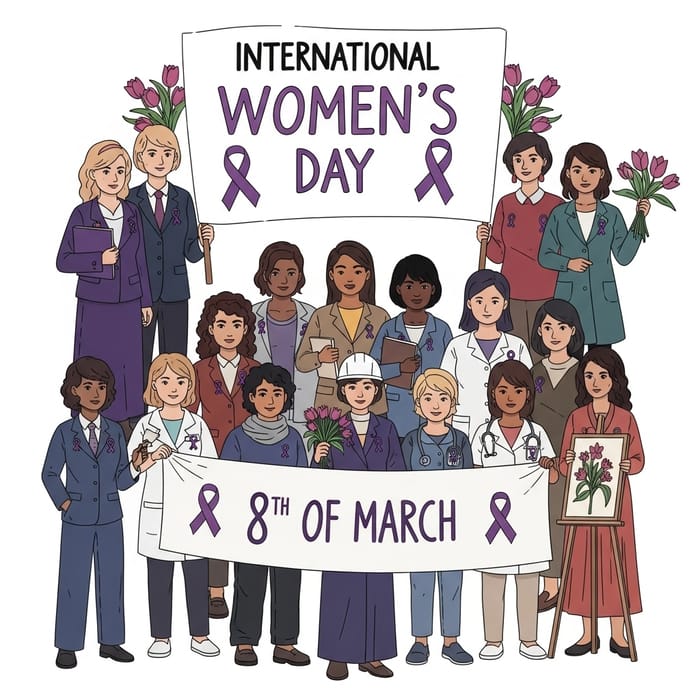 8th of March Illustration | Diverse Women Peaceful Rally 8th of March Illustration | Diverse Women Peaceful Rally