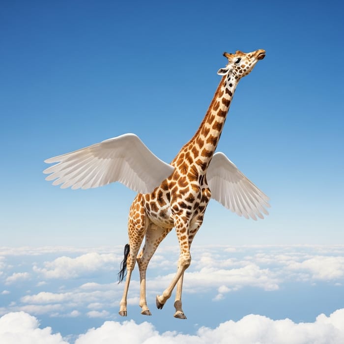 Jirafa Volando: Whimsical Imagery in a Crisp Blue Sky Jirafa Volando: Whimsical Imagery in a Crisp Blue Sky