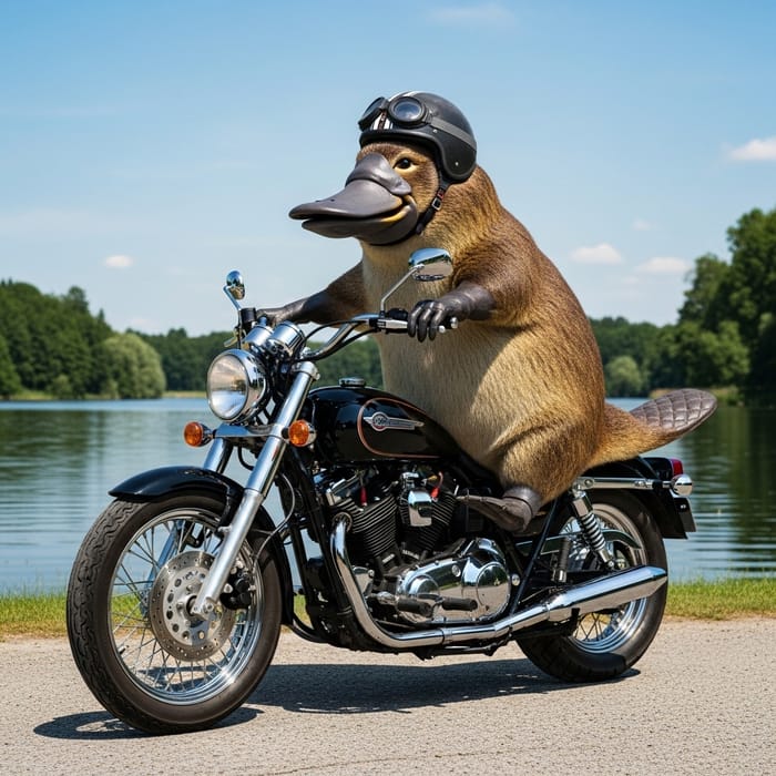 Platypus on Motorcycle - Humanized Wildlife Adventure Platypus on Motorcycle - Humanized Wildlife Adventure