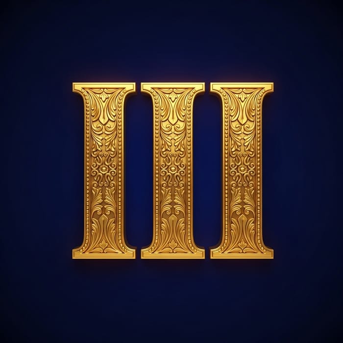 Roman Numeral III in Gold on Blue Background Roman Numeral III in Gold on Blue Background