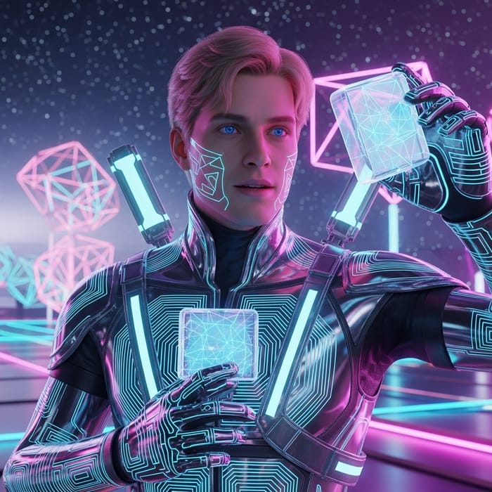 Hot Blond Man in Metaverse with Futuristic Style Hot Blond Man in Metaverse with Futuristic Style