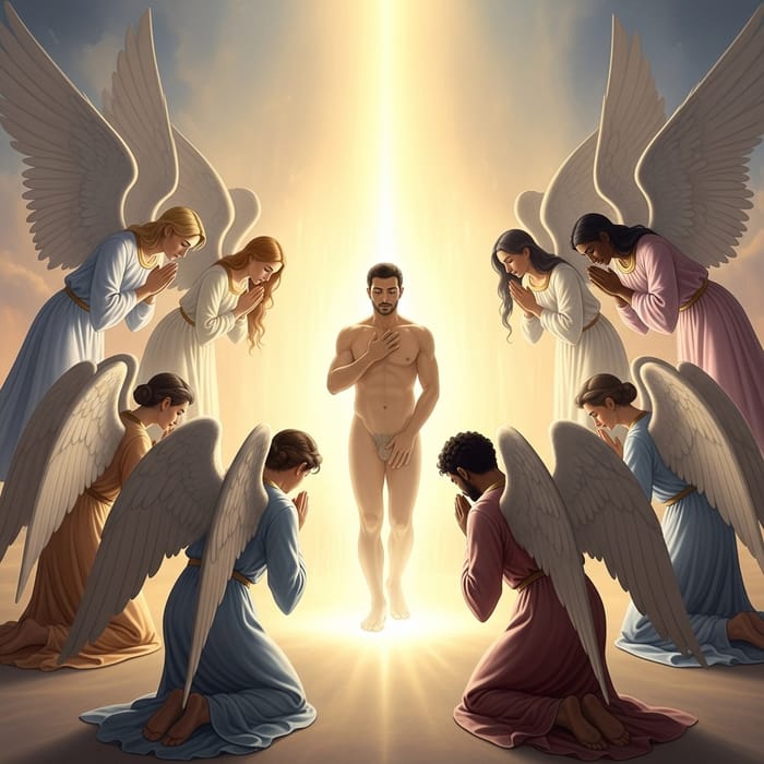 Angels Bowing to Adam: Divine Creation Scene