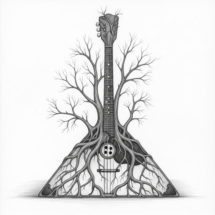 Balalaika Roots: Russian Folk Instrument with Tree-Growing Body, Horror Movie Style Balalaika Roots: Russian Folk Instrument with Tree-Growing Body, Horror Movie Style