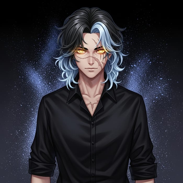 Mysterious Male Anime Character with Black and Blue Hair Mysterious Male Anime Character with Black and Blue Hair