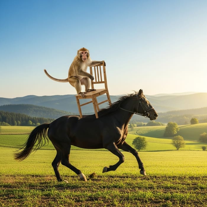 Monkey Riding Horse with Chair | A Playful Animal Scene Monkey Riding Horse with Chair | A Playful Animal Scene