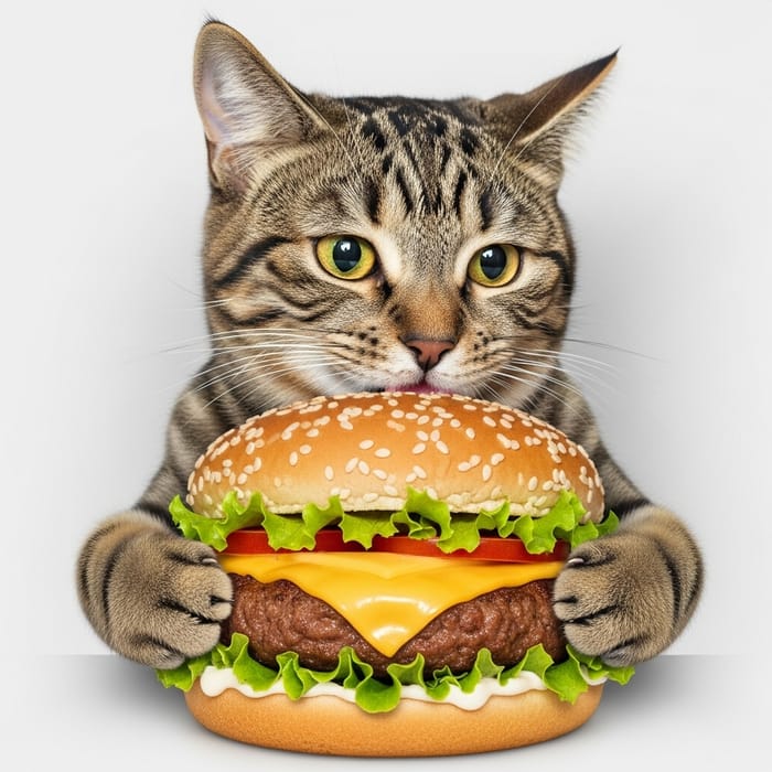 Adorable Cat Enjoying Hamburger Delight