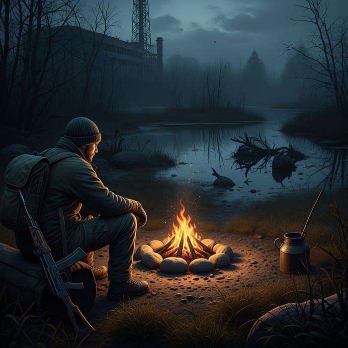 Chernobyl Stalker by Bonfire: Dark Swamp Encounter