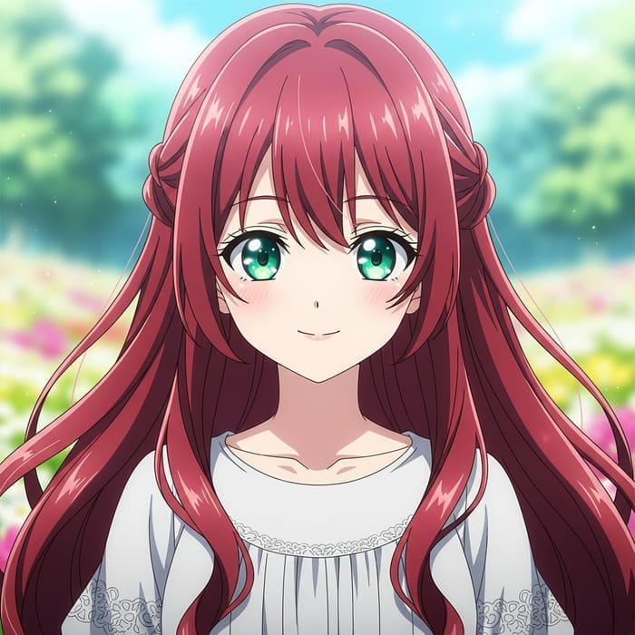 Anime Style Red Hair & Emerald Eyes - Very Long Hair