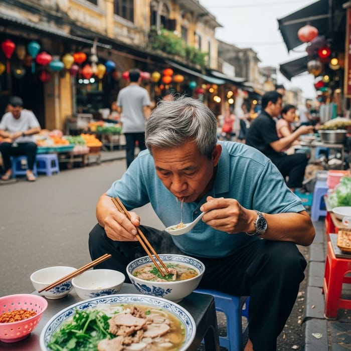 Enjoying Pho: A Portrait of an Asian Senior Man Enjoying Pho: A Portrait of an Asian Senior Man
