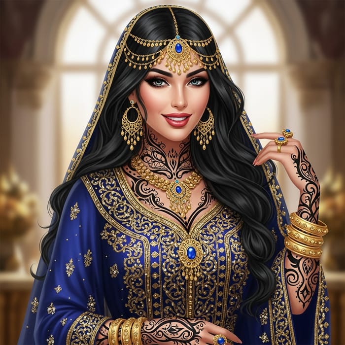 Realistic Arabian Princess Jasmine with Intricate Tattoos