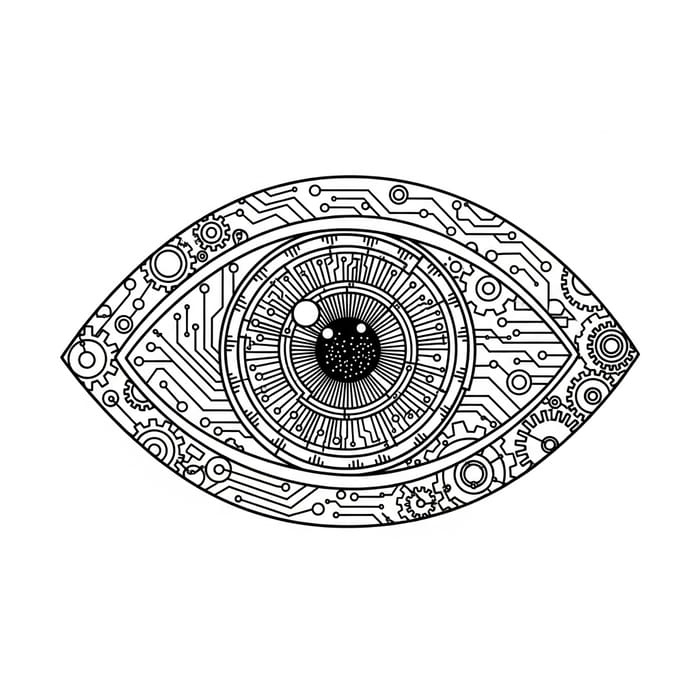 Eye Symbol with Gears and Network Lines | Data Feeds from Oracles