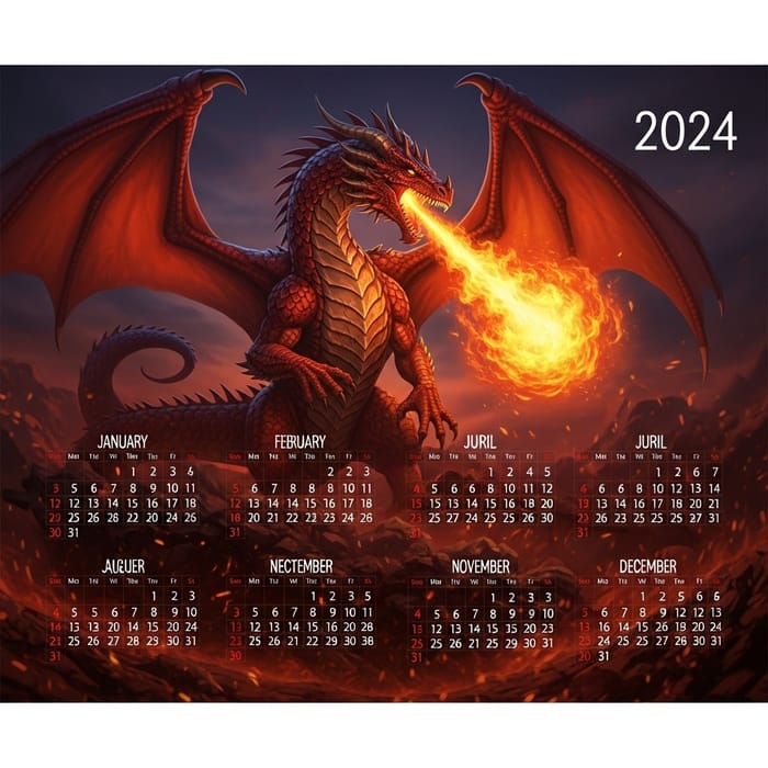 2024 Red Dragon Fire Calendar | Fantasy Art 2024 Red Dragon Fire Calendar | Fantasy Art