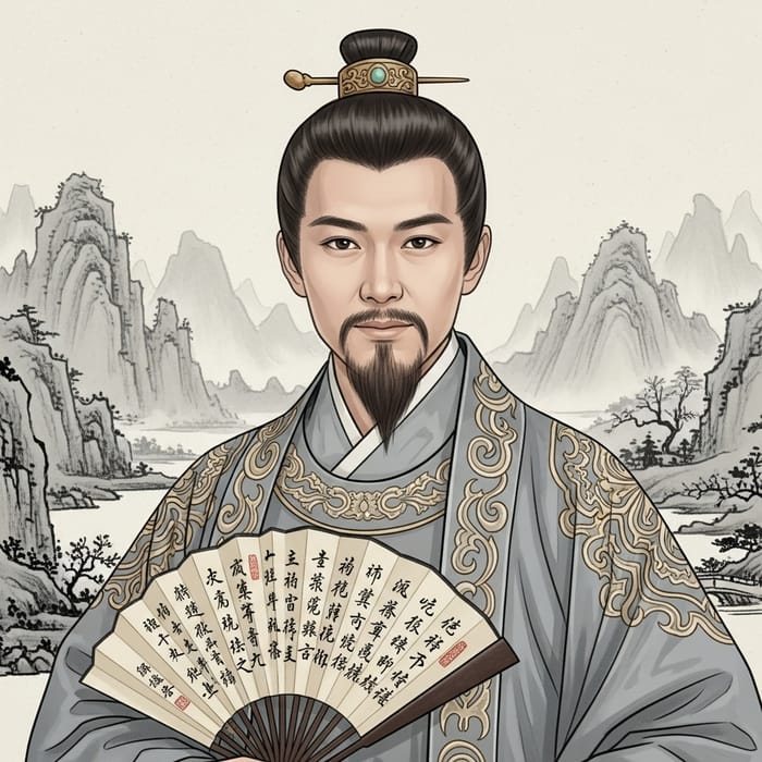 Ancient Chinese Man in Traditional Attire with Fan Ancient Chinese Man in Traditional Attire with Fan