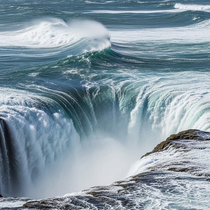 Sea Waves and Waterfall - Powerful Nature Scenery Sea Waves and Waterfall - Powerful Nature Scenery