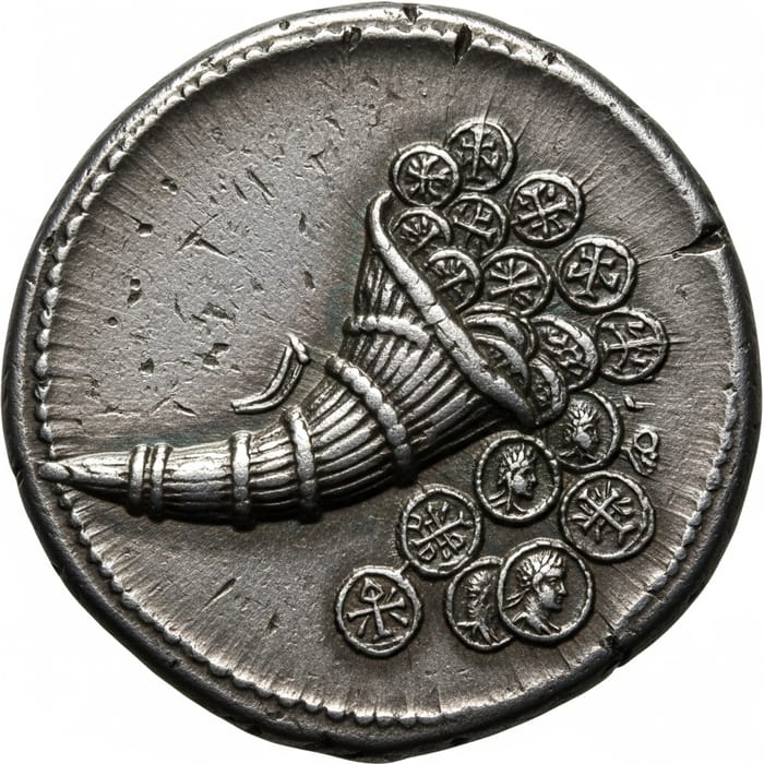 Silver Roman Coin with Horn of Plenty - Symbol of Abundance and Nourishment Silver Roman Coin with Horn of Plenty - Symbol of Abundance and Nourishment