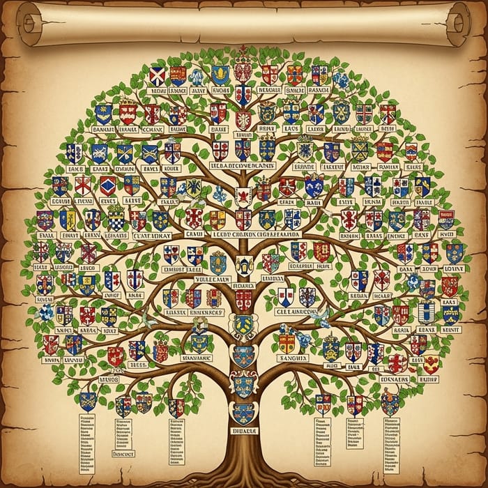 Detailed Genealogical Tree: Richly Ornamented Symbolic Connections Detailed Genealogical Tree: Richly Ornamented Symbolic Connections