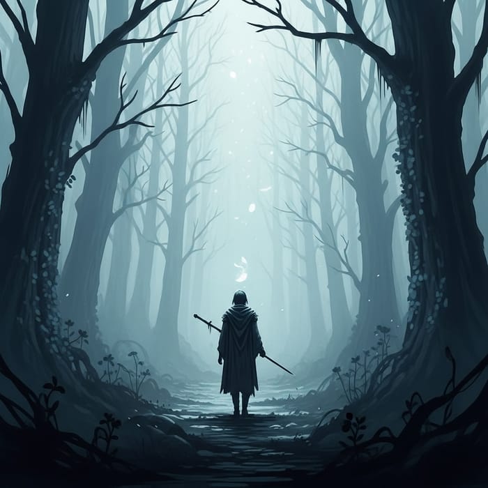 Mysterious Figure in Foggy Ethereal Forest - Watercolor & Digital Art Mysterious Figure in Foggy Ethereal Forest - Watercolor & Digital Art