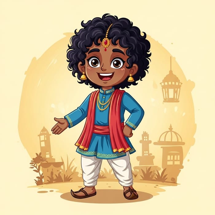 Indian Boy | Dark Skin | Curly Hair | Vibrant Traditional Attire