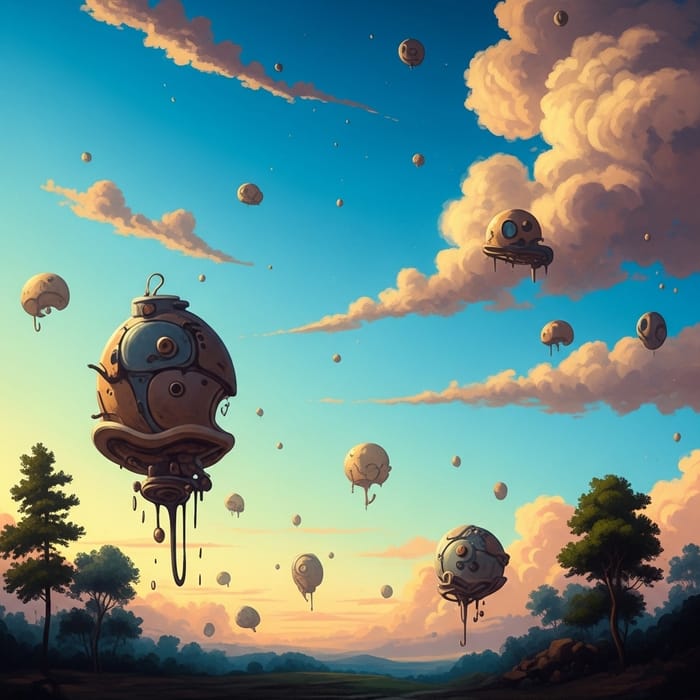 Surreal Sky: Dreamlike Fire & Melting Elements