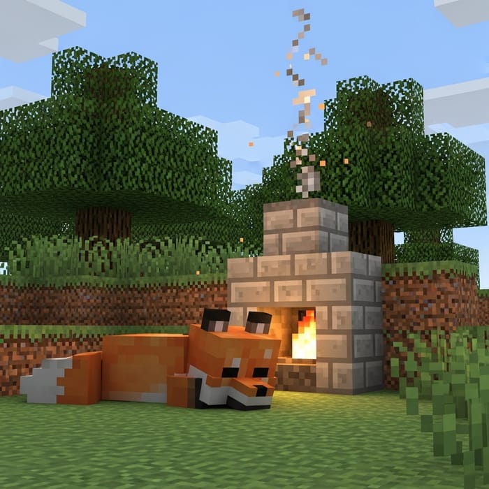 Minecraft Fox Sleeping by Fireplace - Pixelated Scenery Minecraft Fox Sleeping by Fireplace - Pixelated Scenery