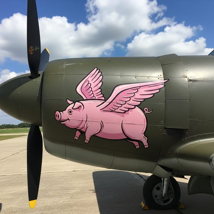 World War 2 Nose Art: Whimsical Flying Pig Illustration
