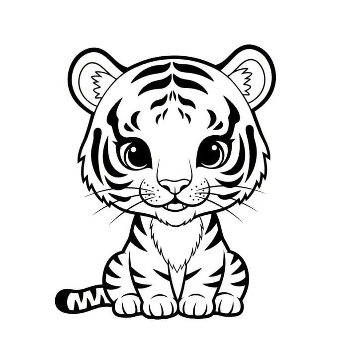 Adorable Chibi Tiger Coloring Book Page