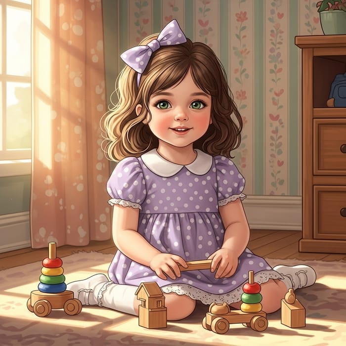 Adorable Illustration of a Little Girl Playing Joyfully Adorable Illustration of a Little Girl Playing Joyfully